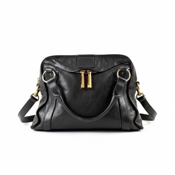 Marc Jacobs Handbags - Marc Jacobs Black Shiny Goatskin Leather Baroque Satchel Bag Gold Hardware Y2K